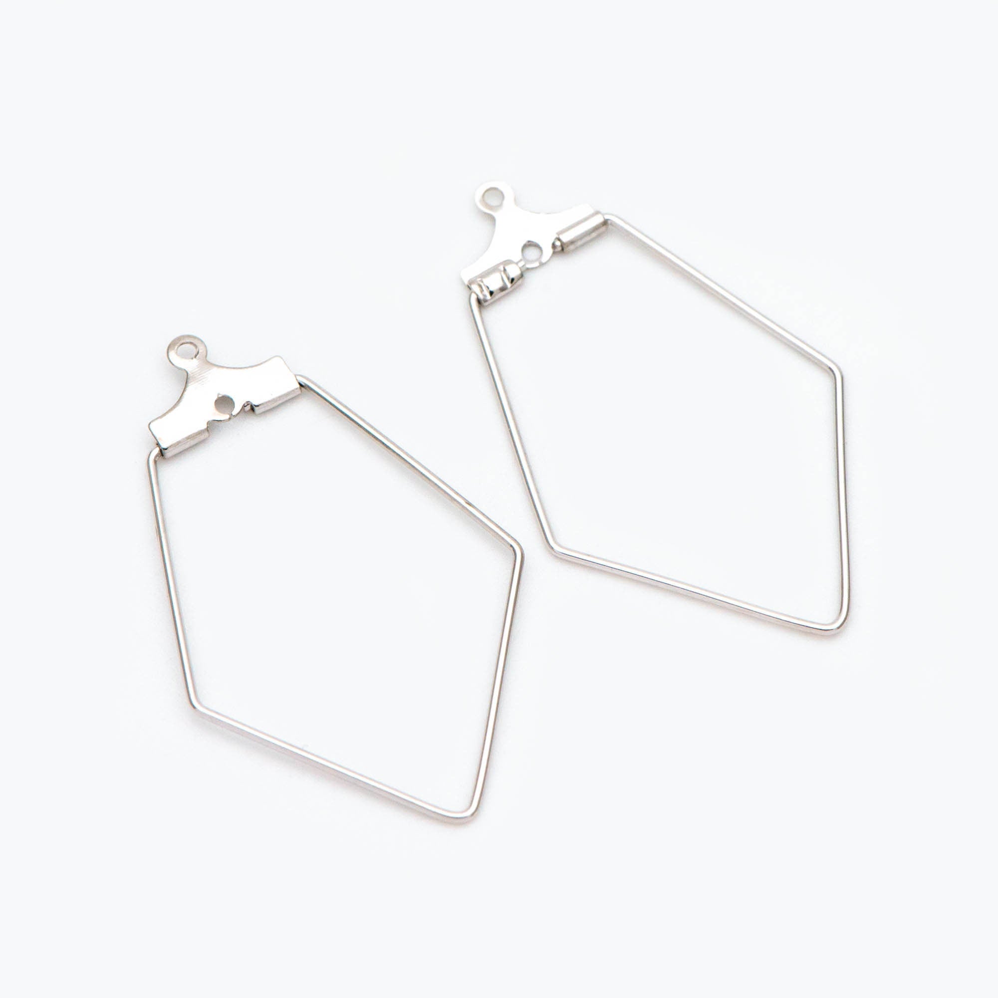 10pcs Gold/ Silver Rhombus Wire Pendants 36x21mm, 18K Gold/ Rhodium plated Brass, Drop Geometric Charms, Can Open to Thread Beads (GB-993-1)