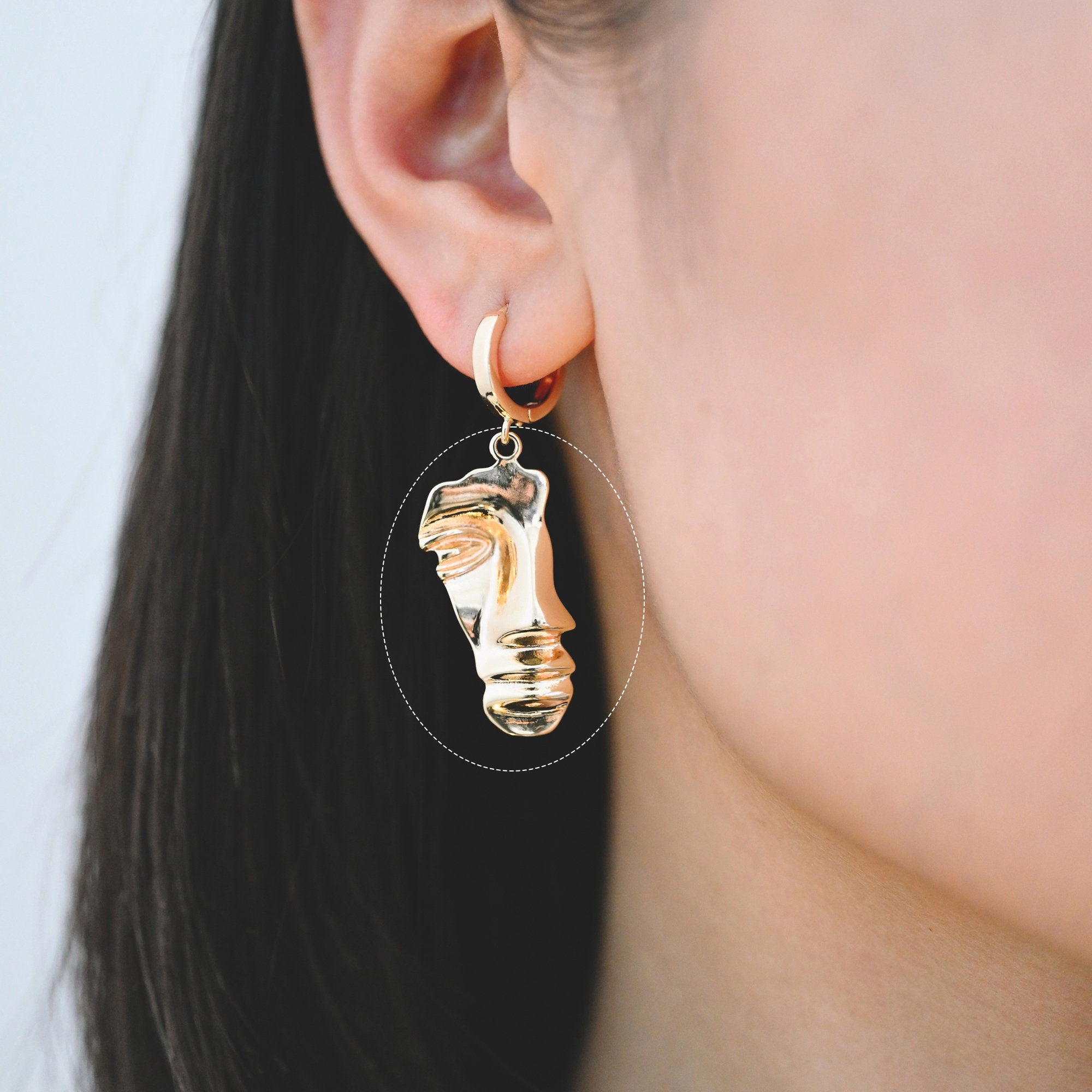 10pcs Gold Face Charm 33x15mm, Real 18K Gold plated Brass, Jewelry Supply (GB-2040)