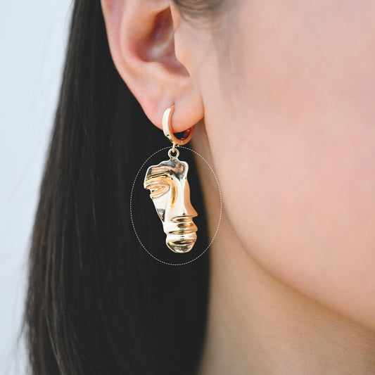 10pcs Gold Face Charm 33x15mm, Real 18K Gold plated Brass, Jewelry Supply (GB-2040)