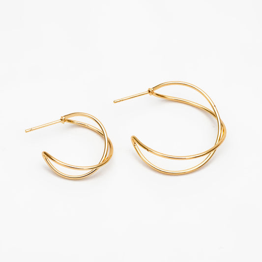 10pcs Geometric Circle Stud Earring, Gold/ Rhodium plated Brass Ear Wire Posts, Circle Size 16/24mm (GB-514)
