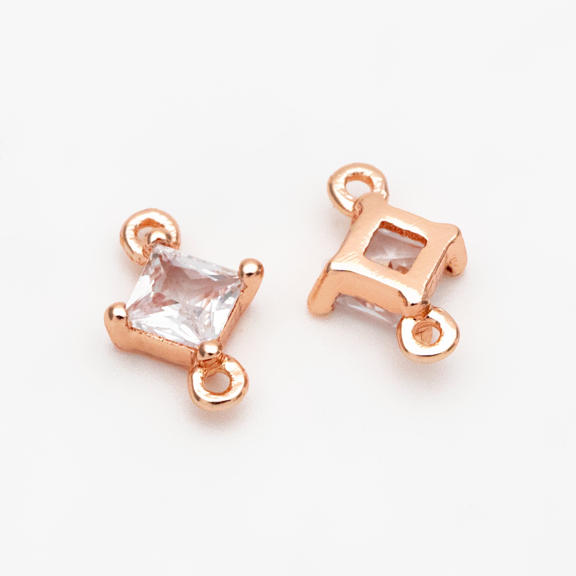 10pcs CZ pave Gold/ Silver/ Rose Gold Rhombus Charms, 8x5mm, 18K Gold/ Rhodium plated Brass,Geometric Connectors, Square Pendants (GB-503-A)