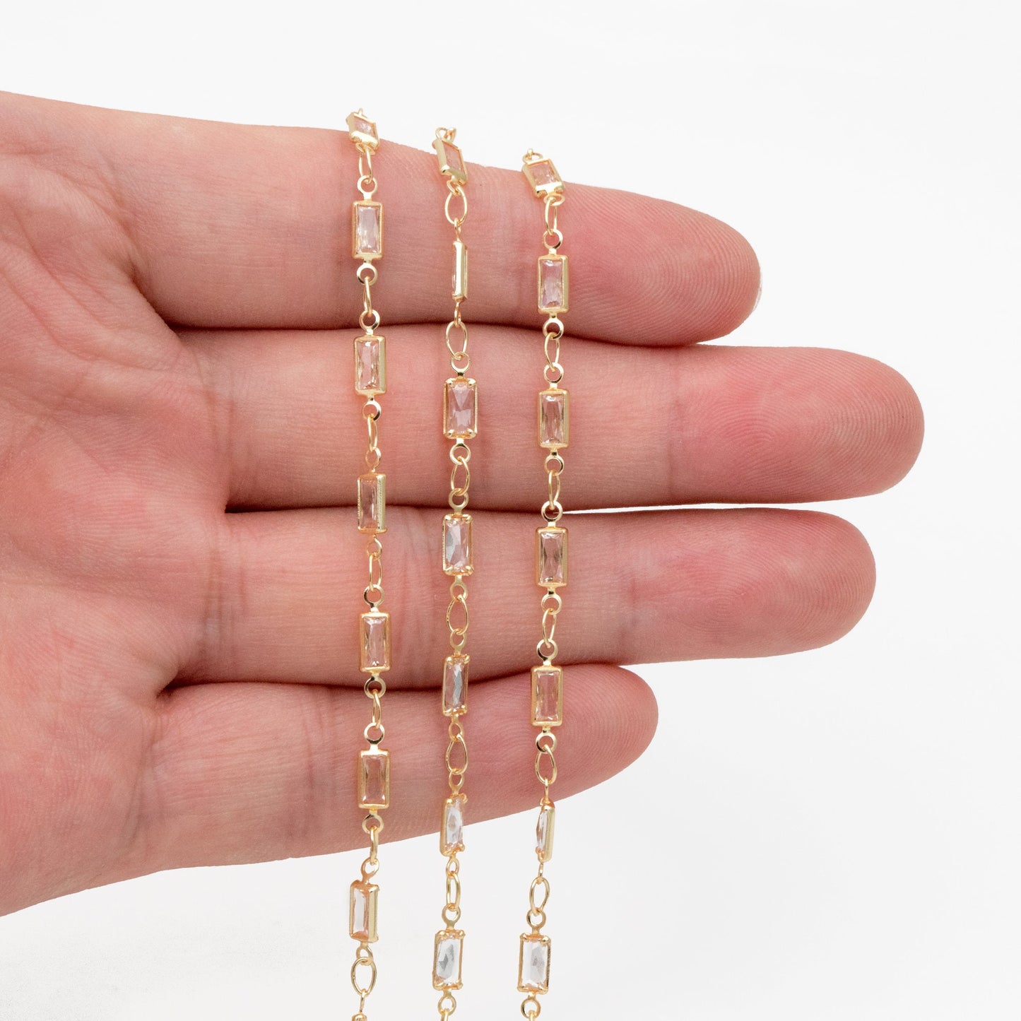 Cubic Zirconia Chain, Rectangle Shape Gold Chain, For Jewelry Making (#LK-613)/ 1 Meter=3.3 ft