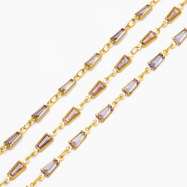 Lavender Trapezium Cubic Zirconia Chain, Trapezoid Shape Gold Chain, For Jewelry Making (#LK-614)/ 1 Meter=3.3 ft