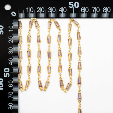 Lavender Trapezium Cubic Zirconia Chain, Trapezoid Shape Gold Chain, For Jewelry Making (#LK-614)/ 1 Meter=3.3 ft