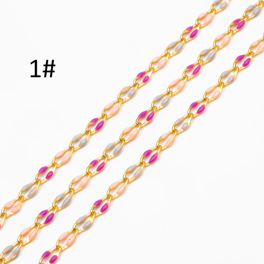 Mix Color Enamel Curb Chains 3mm, Real Gold Plated Brass, DIY Jewelry Findings (#LK-606)/ 1 Meter=3.3 ft
