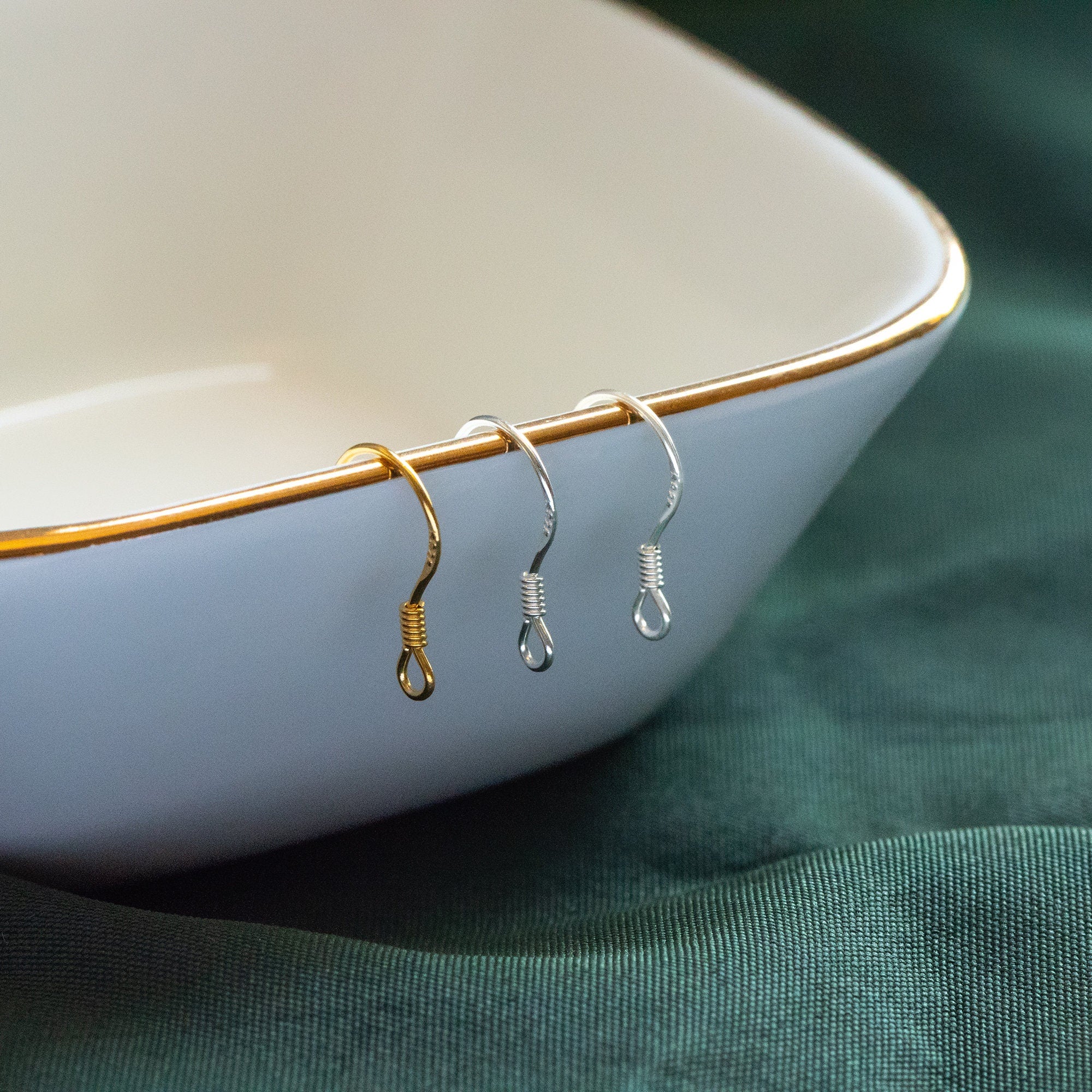 10pcs Sterling Silver Earring Hooks 15mm, Gold/ Rhodium plated .925 Silver Earwires Wholesale (CY-003)