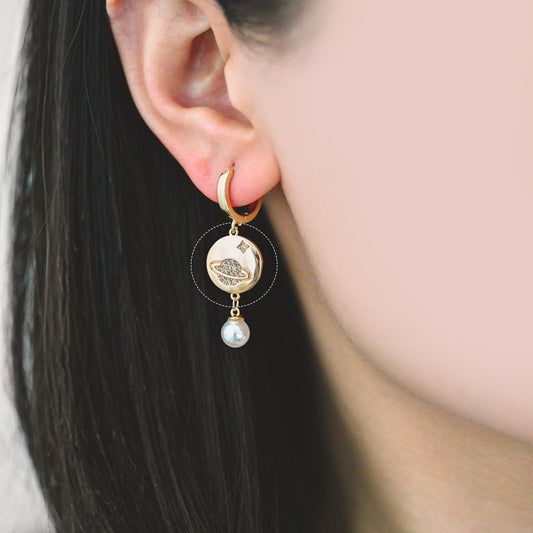 10pcs CZ Pave Gold Coin Connectors 16x13mm, 18K Gold plated Brass, Saturn And Star Charm Pendants (GB-1110)