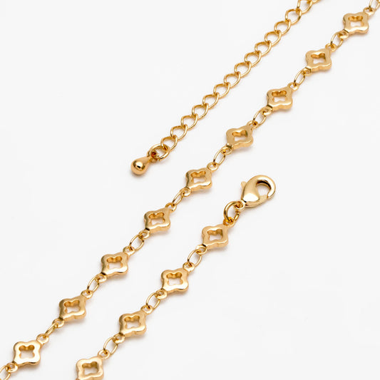 Gold/ Silver Tone Four Leaf Clover Beaded Chain 5.6mm, Finished Bracelet/ Anklet/ Necklace with Extender Chain, Ready to Wear (#LK-605)