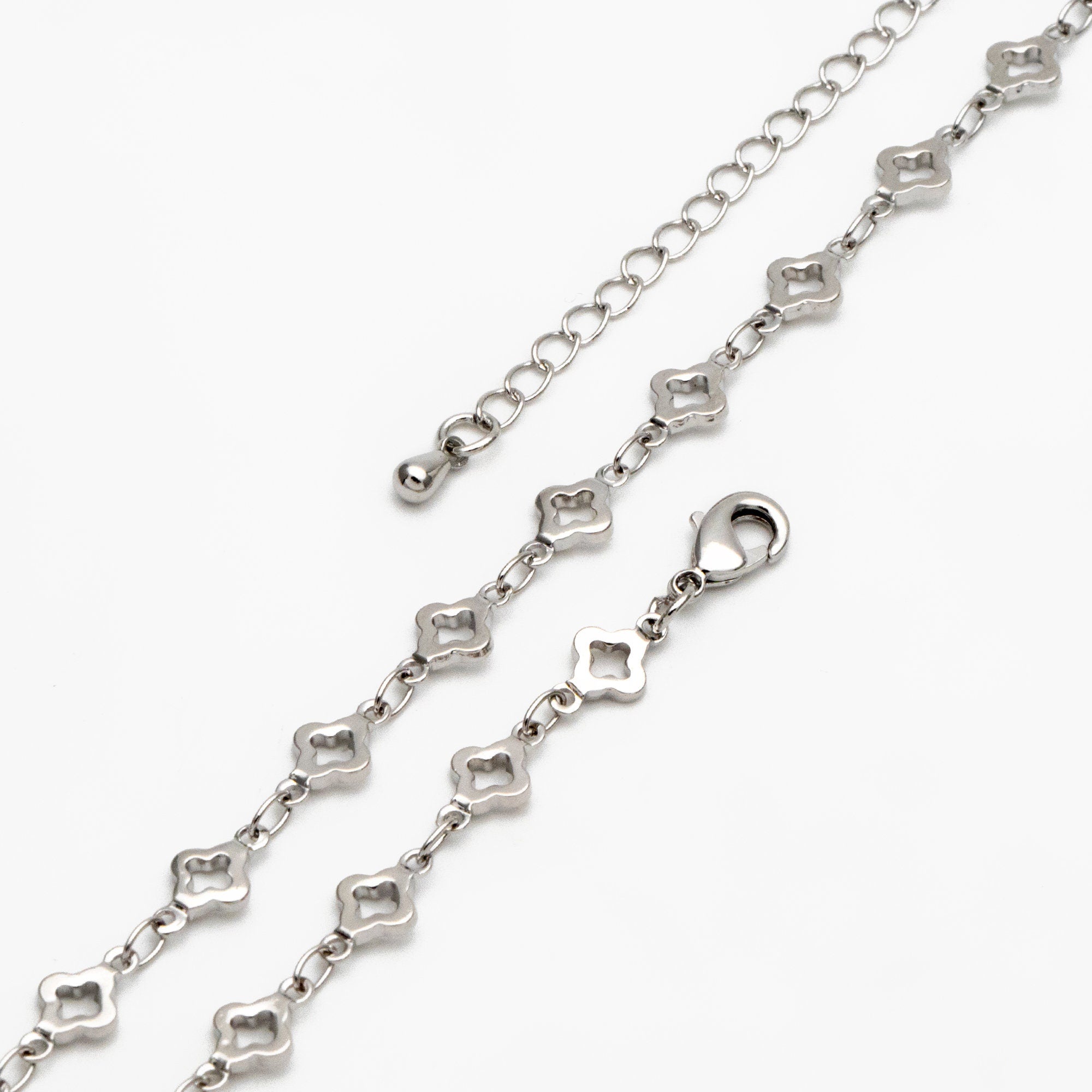 Gold/ Silver Tone Four Leaf Clover Beaded Chain 5.6mm, Finished Bracelet/ Anklet/ Necklace with Extender Chain, Ready to Wear (#LK-605)