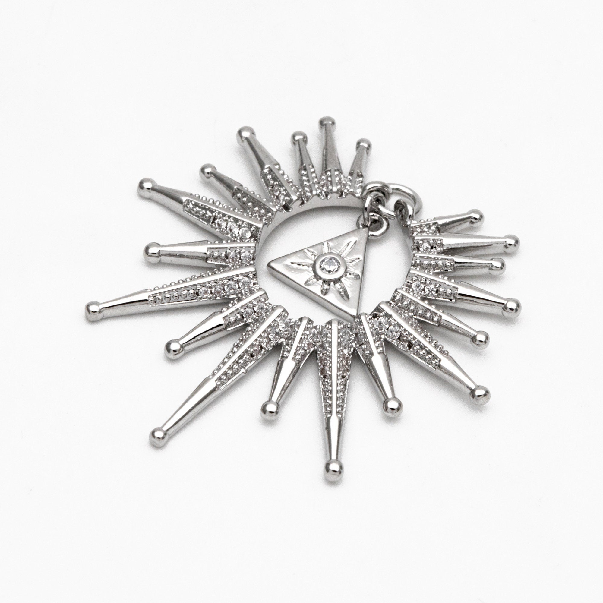 4pcs CZ Pave Gold/ Silver Sun Charms, 18K Gold/ Rhodium plated Brass, Sun Pendant (GB-2259-D)