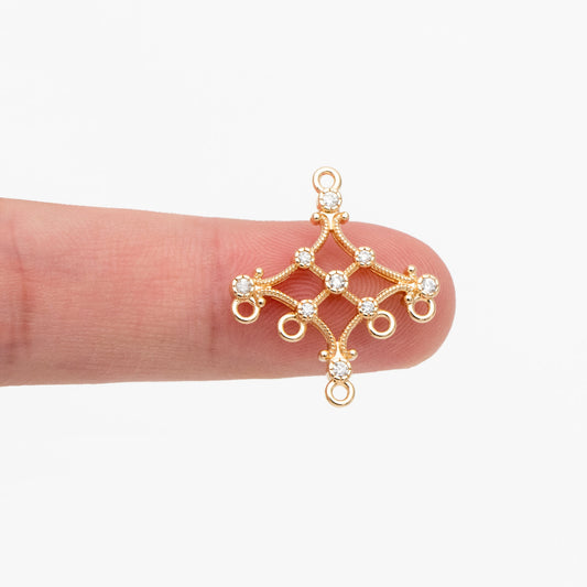 4pcs CZ Pave Gold Rhombus Charm Connectors, 18K Gold plated Brass, Geometric Pendants (GB-4424)