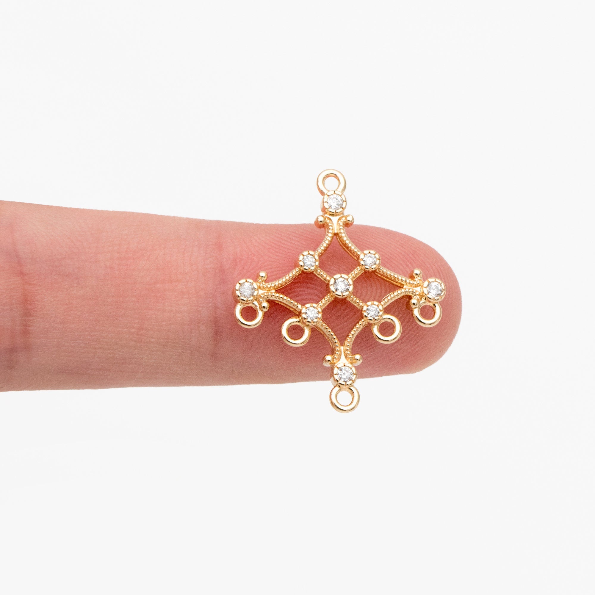 4pcs CZ Pave Gold Rhombus Charm Connectors, 18K Gold plated Brass, Geometric Pendants (GB-4424)