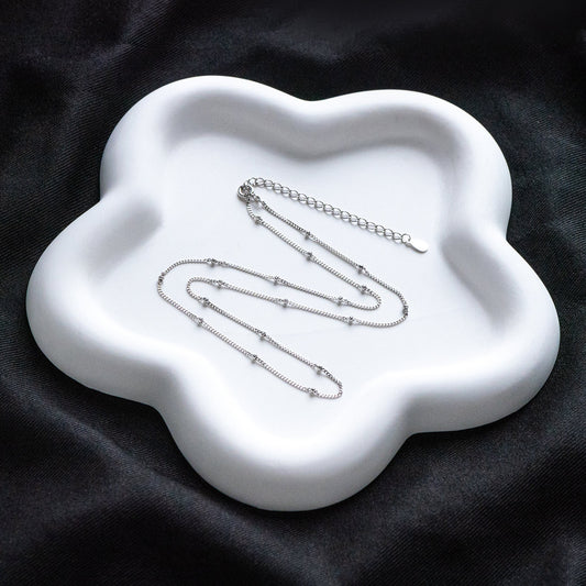 Sterling Silver .925 Beaded Necklaces, Rhodium plated Chains, 1mm Curb Chain with 1.8mm Round Beads, 16-18 Inch Ready to Wear (CY-050)