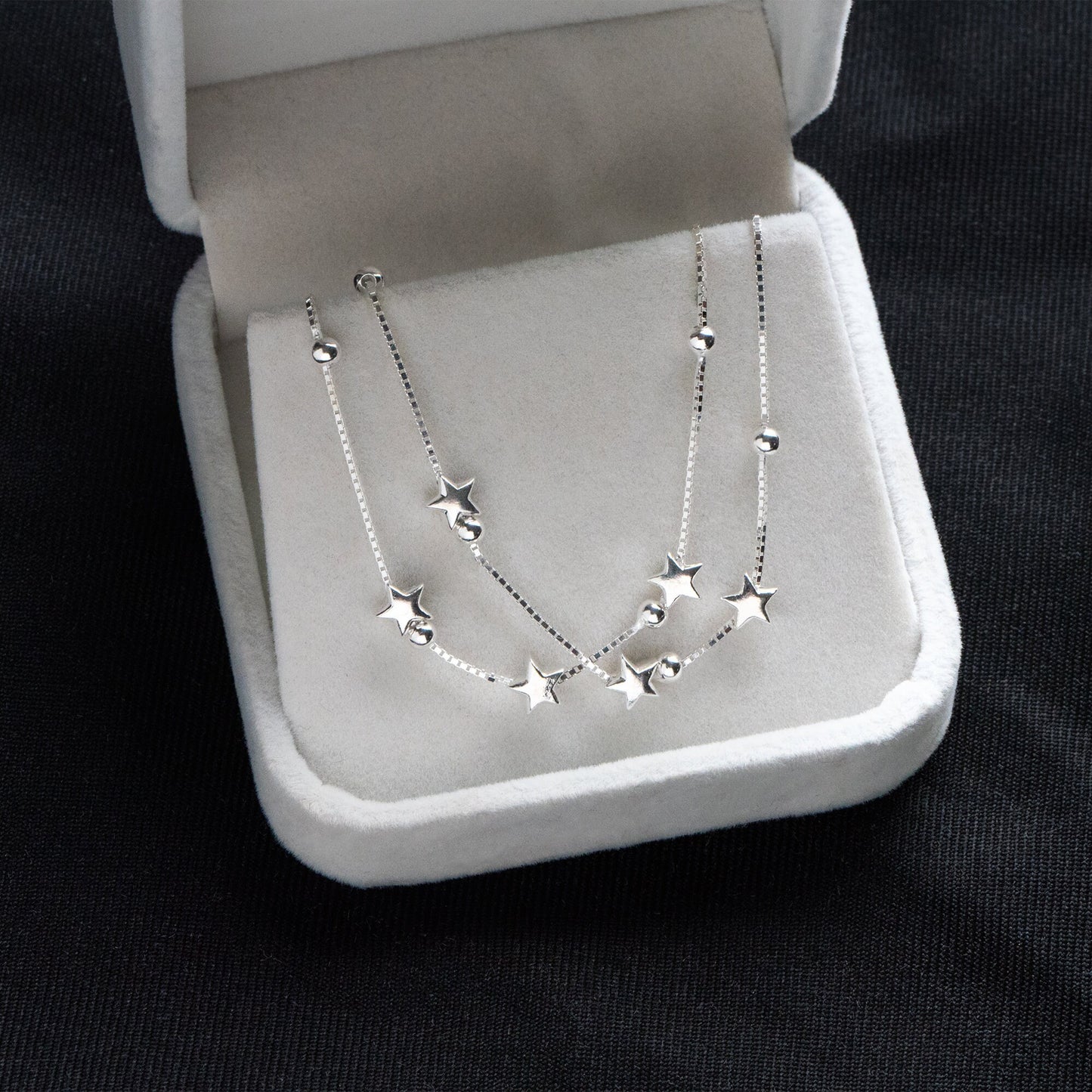 Sterling Silver Double Layer Star Bracelet, .925 Silver Adjustable Bracelet, Dainty Bracelet (CY-056)