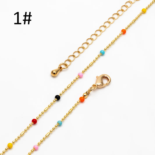 Gold Mix Color Enamel Beaded Chains 2mm, Finished Bracelet/ Anklet/ Necklace with Extender Chain, Ready to Wear (#LK-579)