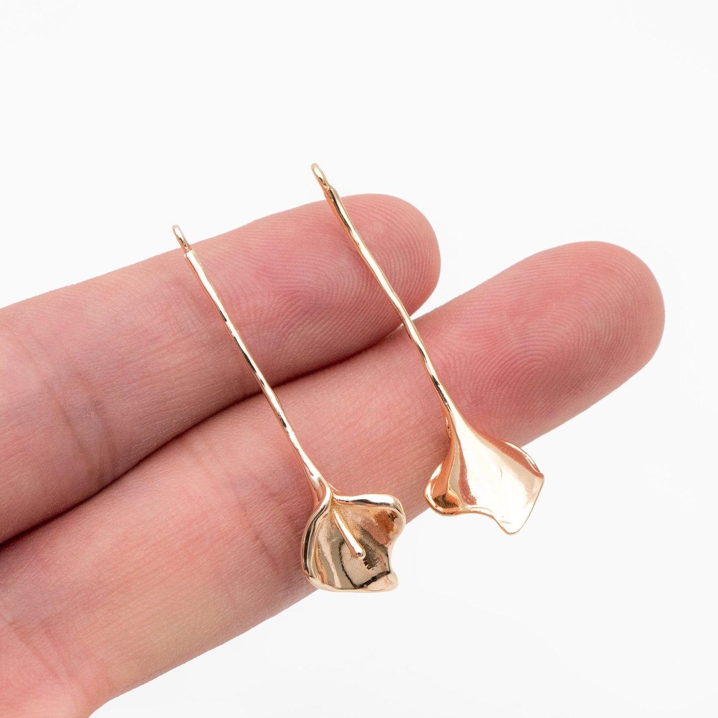 4pcs Gold Calla lily Charms 39x11mm, 18K Real Gold plated Brass Flower Pendants (GB-954-A)