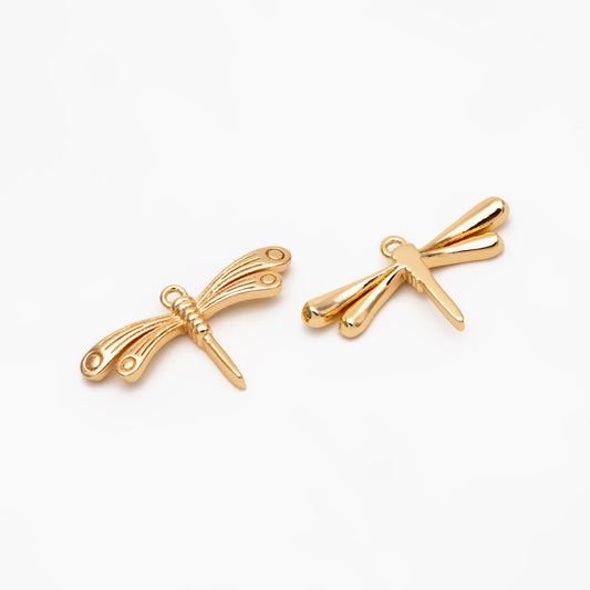 4pcs Gold Dragonfly Charm, 18K Gold Plated Brass, Cute Dragonfly Pendants (GB-3196-E)
