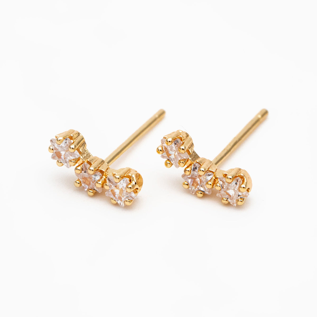 4pcs CZ Pave Gold Star Earrings, 18K Gold Plated Brass, Dainty Star Stud Earrings (GB-3369-B)