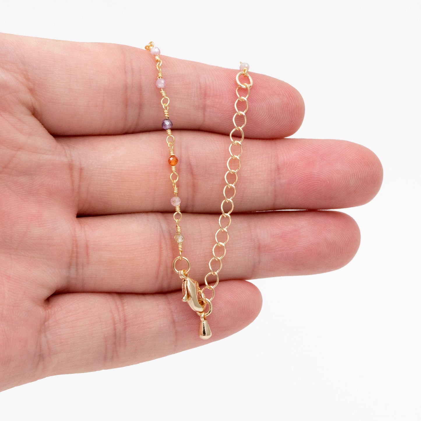Gemstone CZ Beaded Rosary Chain, Cubic Zirconia Chains, Finished Bracelet/ Anklet/ Necklace with Extender Chain, Ready to Wear (#LK-608)