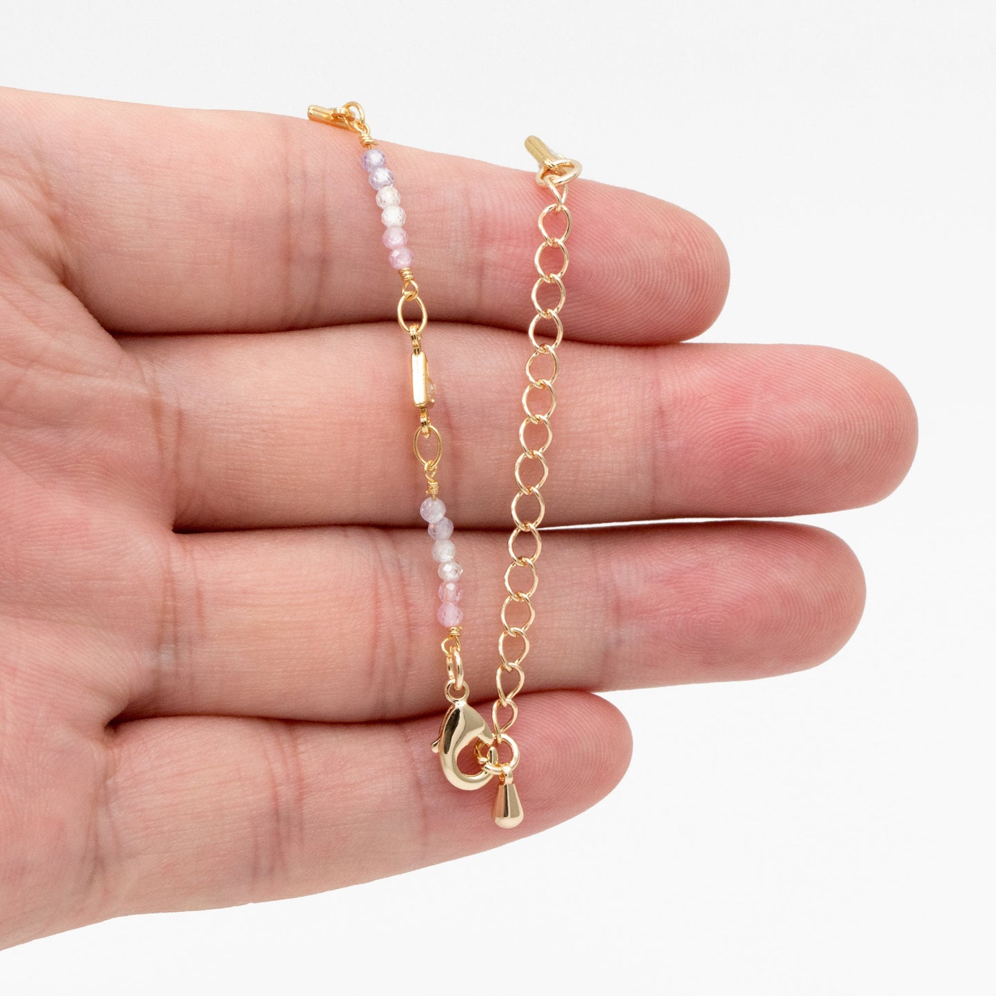 Gold Triangle Connector With CZ Bead Chain, Finished Bracelet/ Anklet/ Necklace with Extender Chain, Ready to Wear (#LK-610)