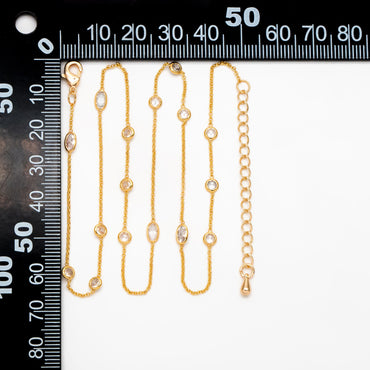 CZ Pave Gold Oval and Round Beads Chain, Adjustable Necklace with Extender, 18K Gold plated Brass, Ready to Wear (#LK-612)