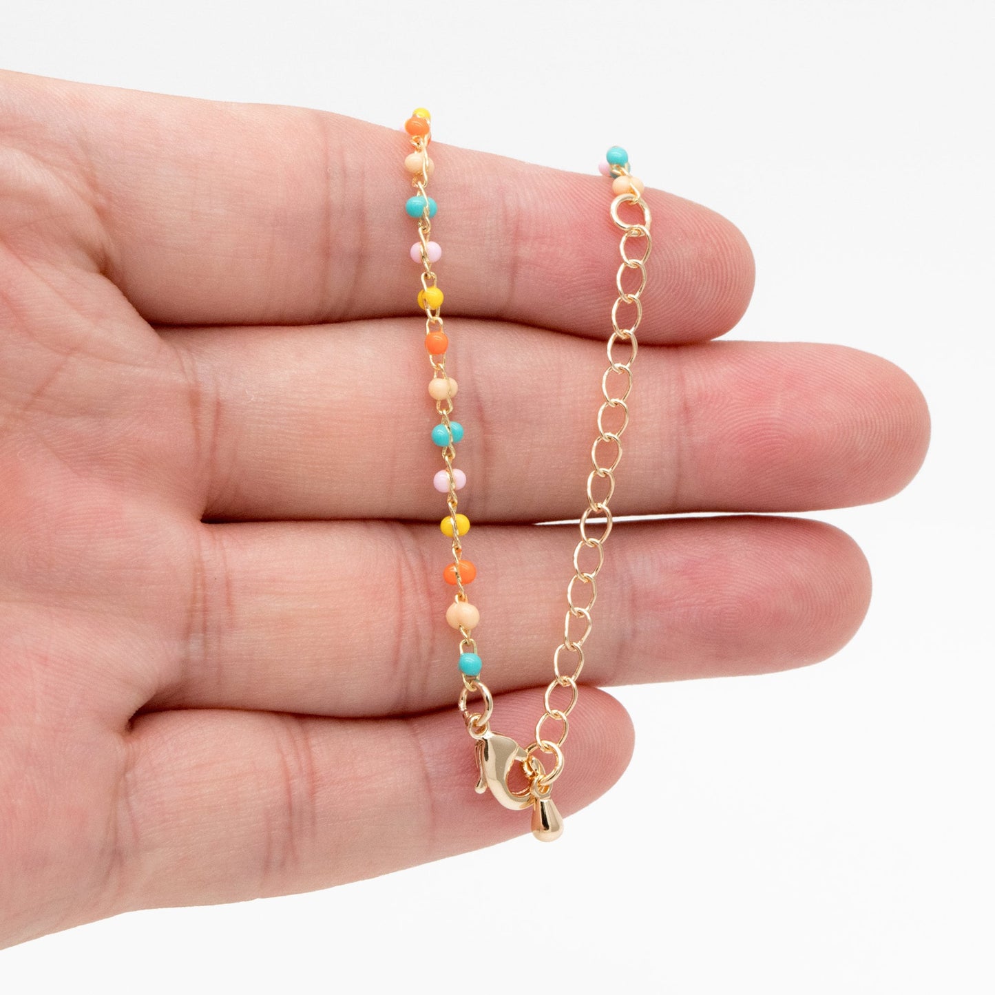 Mix Color Enamel Bead Chains 1.8mm, Finished Bracelet/ Anklet/ Necklace with Extender Chain, Gold plated Brass, Ready to Wear (#LK-615)