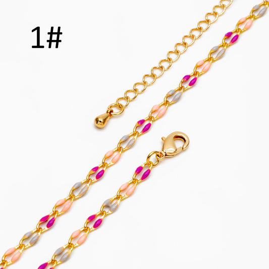 Mix Color Enamel Curb Chains 3mm, Finished Enamel Bracelet/ Anklet/ Necklace with Extender Chain, Ready to Wear (#LK-606)