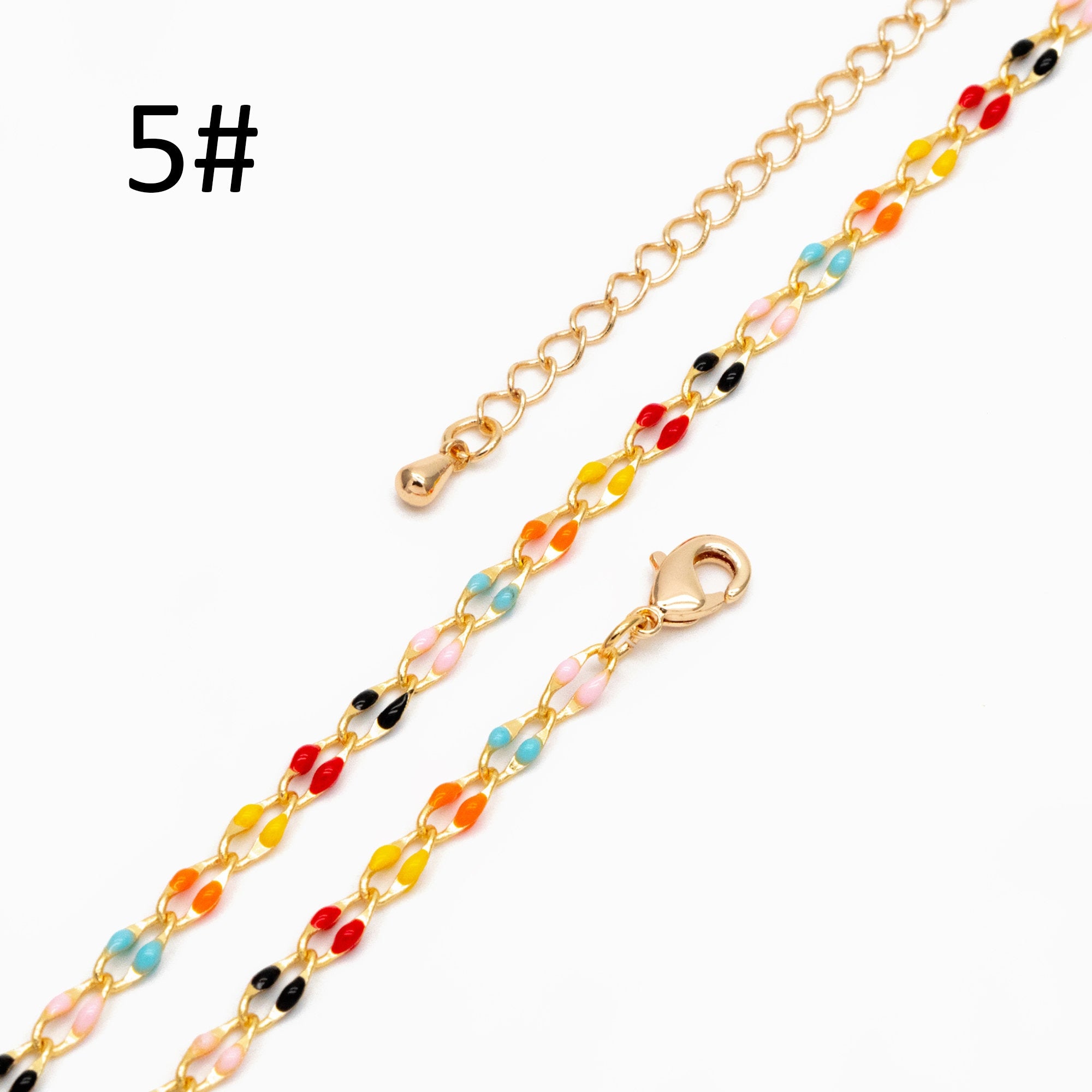 Mix Color Enamel Curb Chains 3mm, Finished Enamel Bracelet/ Anklet/ Necklace with Extender Chain, Ready to Wear (#LK-606)