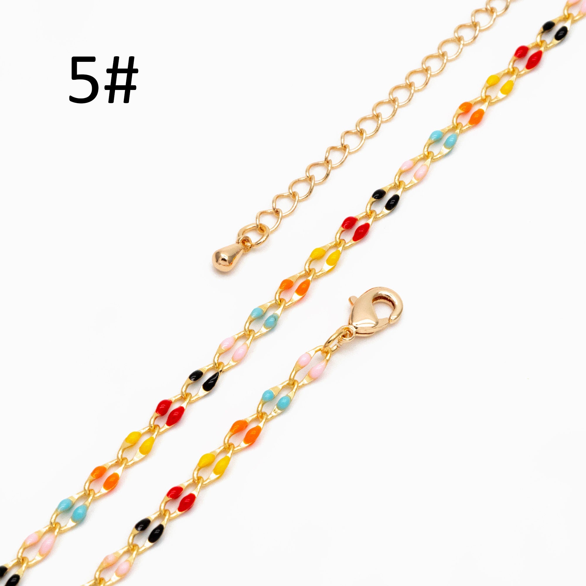 Mix Color Enamel Curb Chains 3mm, Finished Enamel Bracelet/ Anklet/ Necklace with Extender Chain, Ready to Wear (#LK-606)
