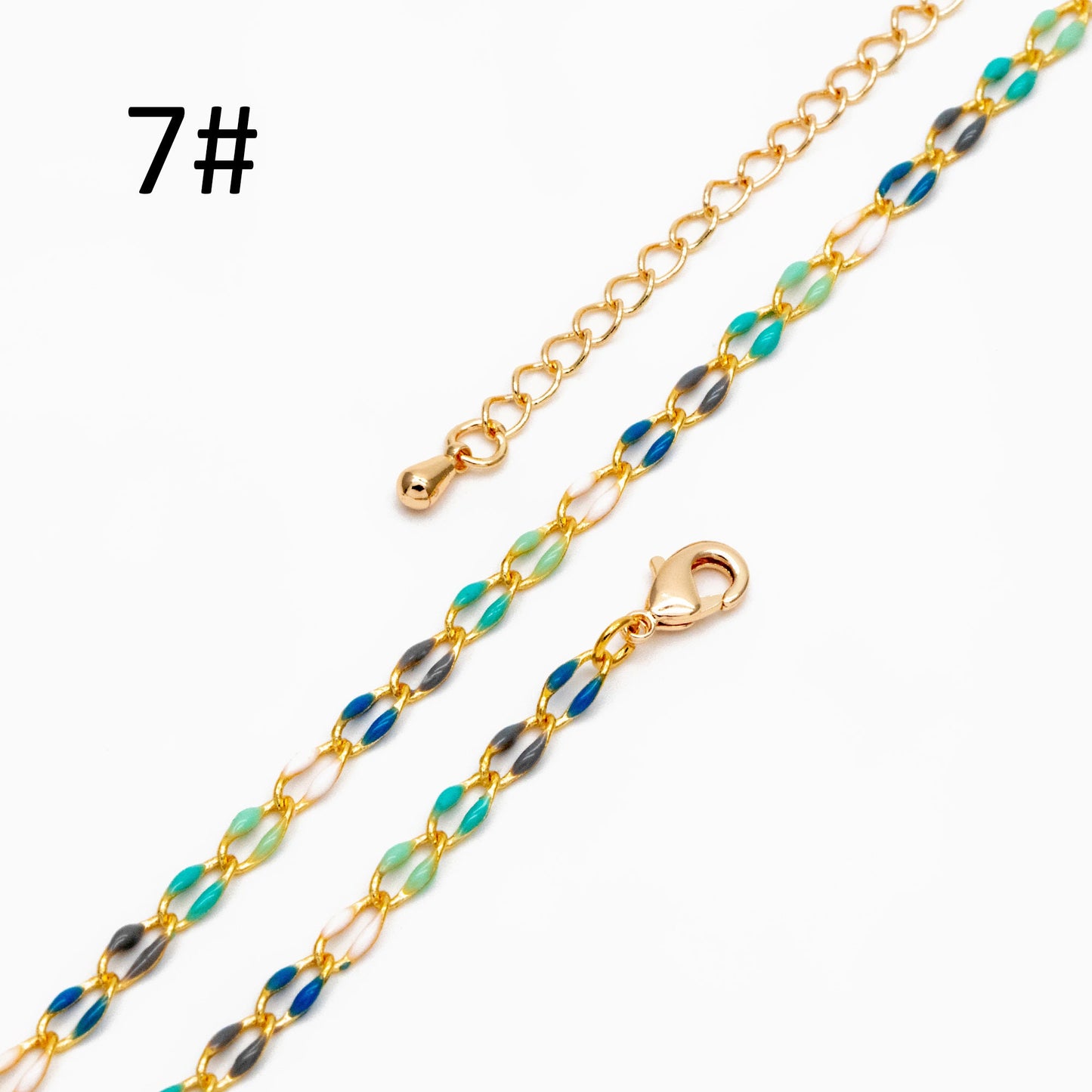 Mix Color Enamel Curb Chains 3mm, Finished Enamel Bracelet/ Anklet/ Necklace with Extender Chain, Ready to Wear (#LK-606)