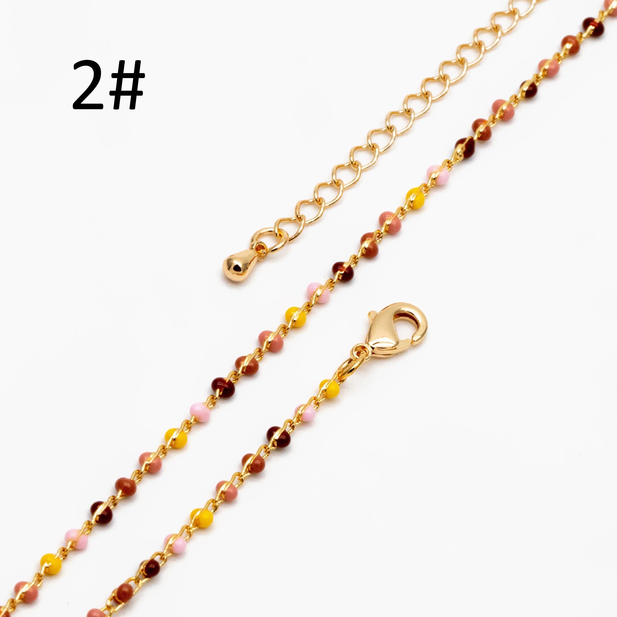 Mix Color Enamel Bead Chains 1.8mm, Finished Bracelet/ Anklet/ Necklace with Extender Chain, Gold plated Brass, Ready to Wear (#LK-615)