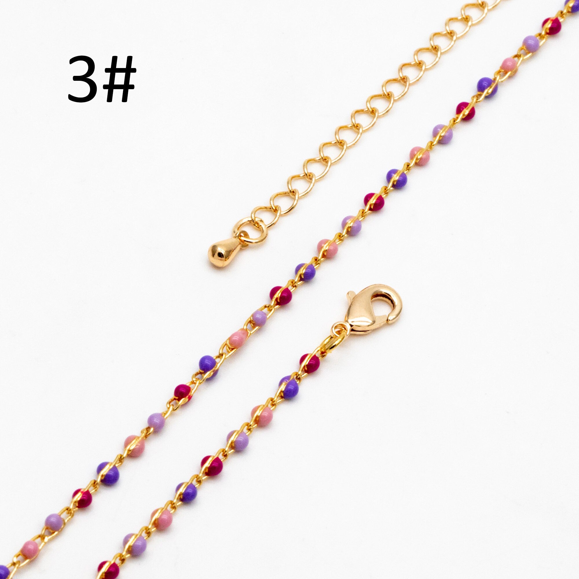 Mix Color Enamel Bead Chains 1.8mm, Finished Bracelet/ Anklet/ Necklace with Extender Chain, Gold plated Brass, Ready to Wear (#LK-615)