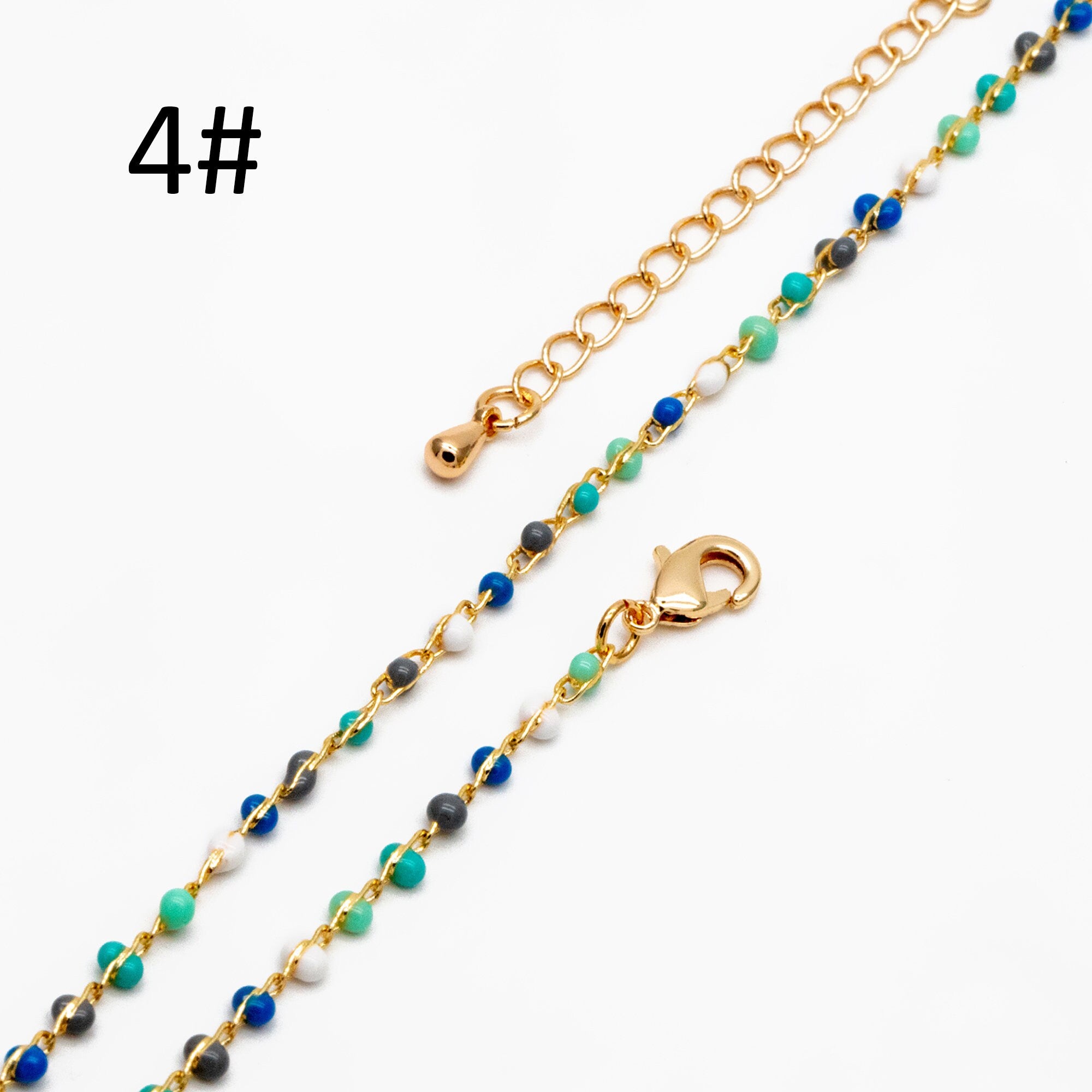 Mix Color Enamel Bead Chains 1.8mm, Finished Bracelet/ Anklet/ Necklace with Extender Chain, Gold plated Brass, Ready to Wear (#LK-615)