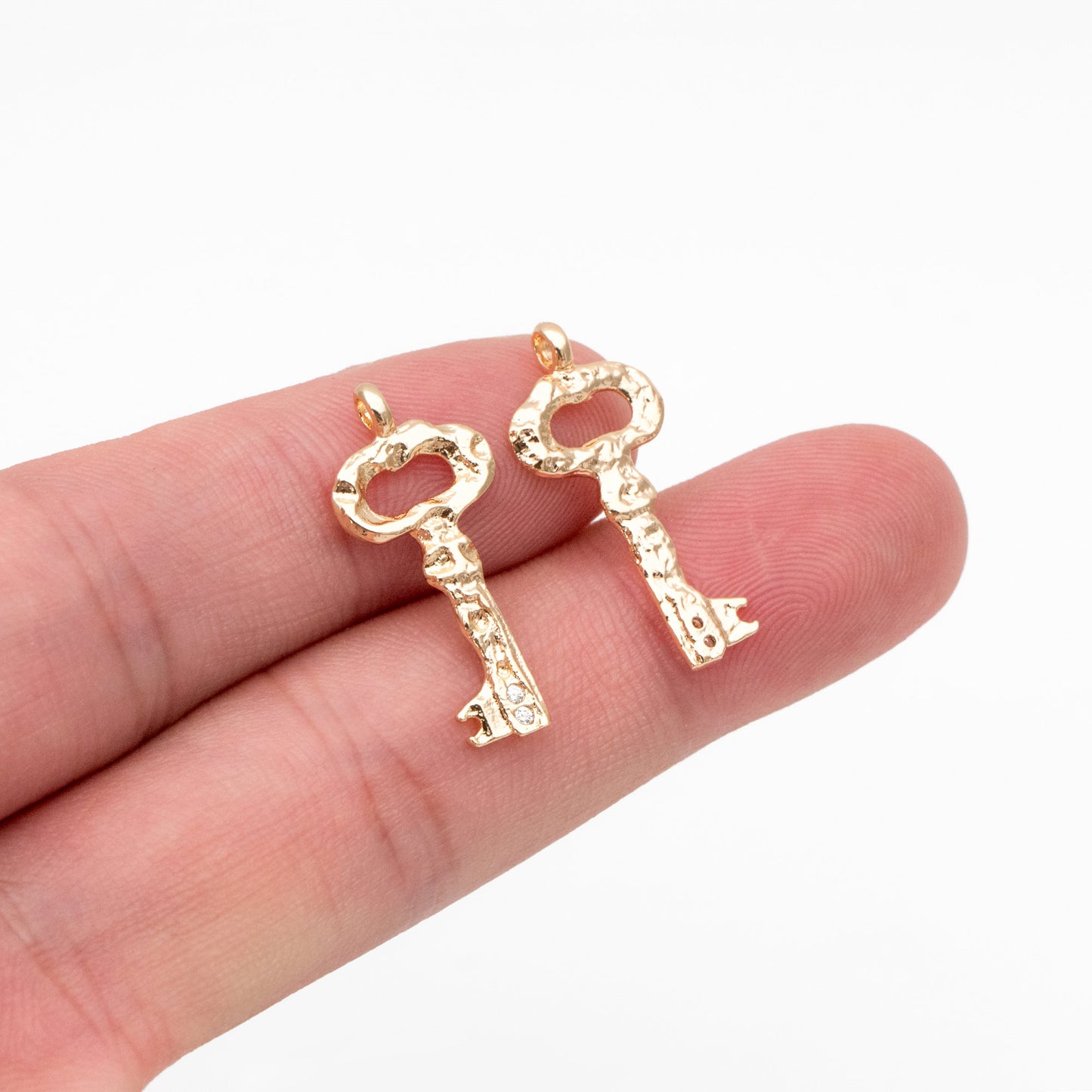10pcs Gold Key Charms 24x11mm, 18K Gold plated Brass Key Pendants (GB-4369)