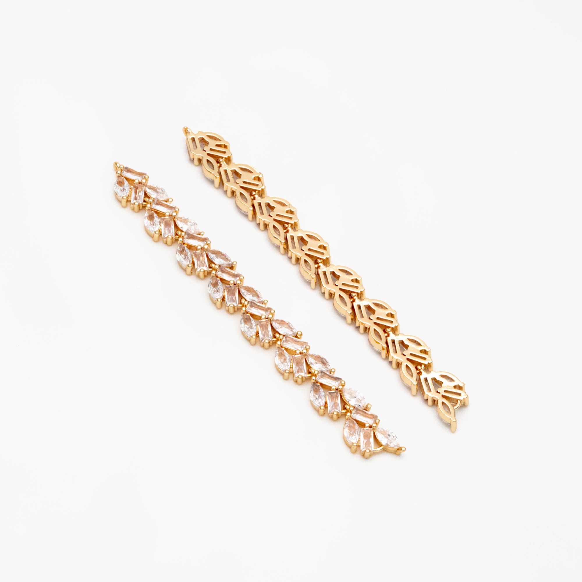 4pcs CZ Pave Gold/ Silver Leaf Charm Connector 73x7mm, 18K Gold/ Rhodium plated Brass, Dangle Earring Pendants (#GB-3669-A)