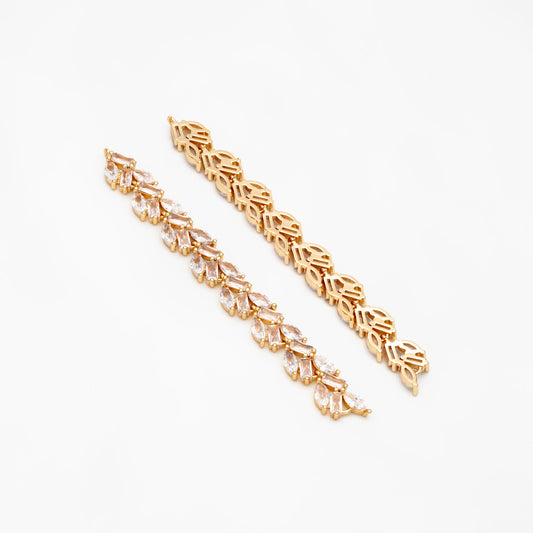 4pcs CZ Pave Gold/ Silver Leaf Charm Connector 73x7mm, 18K Gold/ Rhodium plated Brass, Dangle Earring Pendants (#GB-3669-A)