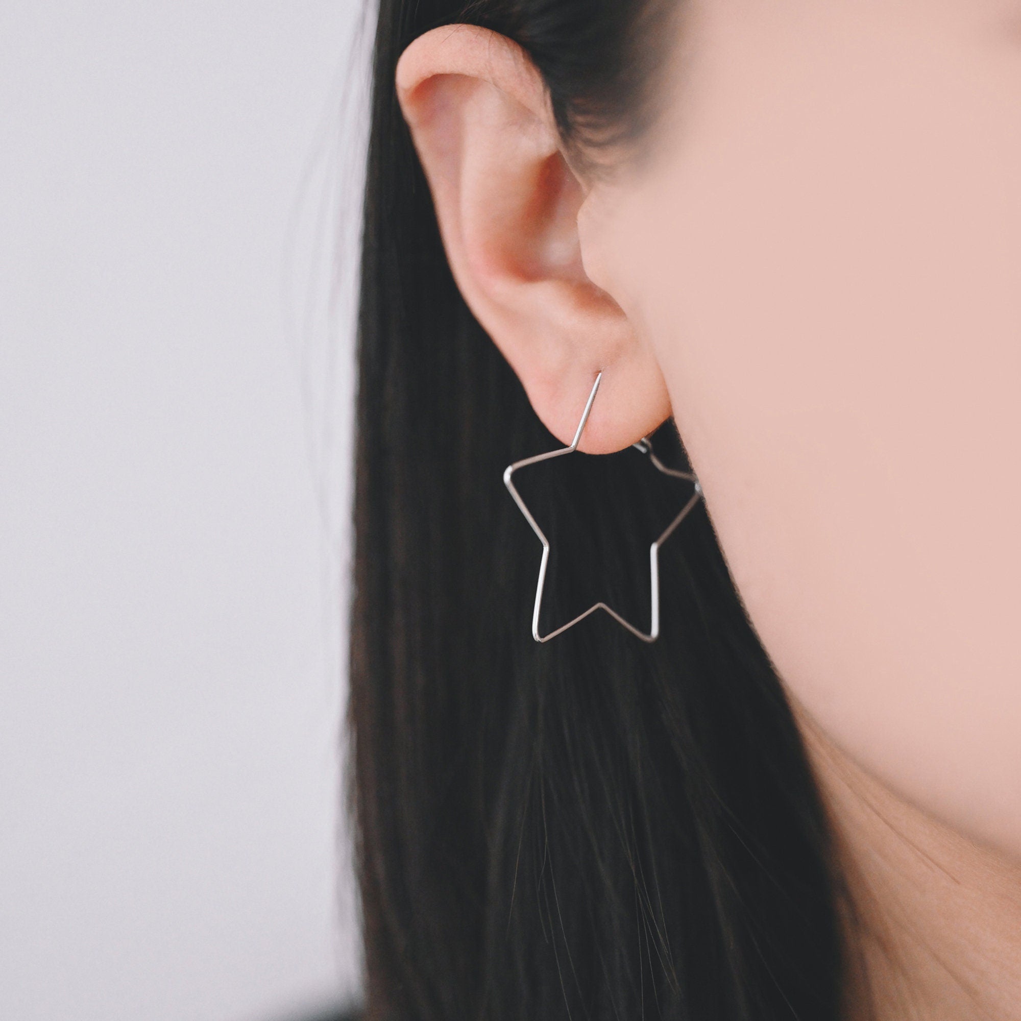 10pcs Gold/ Silver tone Star Earring Hoops 34mm, Gold/ Rhodium plated Brass, Geometric Ear Wire, Threader Earring Components (GB-698-C)