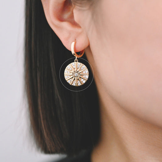 4pcs Gold Sun Disk Charms 20x18mm, 18K Gold plated Brass, CZ pave Sun Disc Pendants (GB-1232-E)