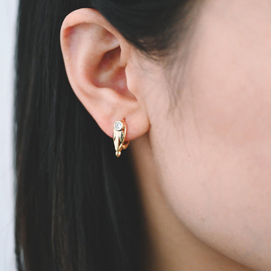 4pcs CZ Pave Gold Click-in Style Leverback Earring, Earring Findings (GB-3904-C)