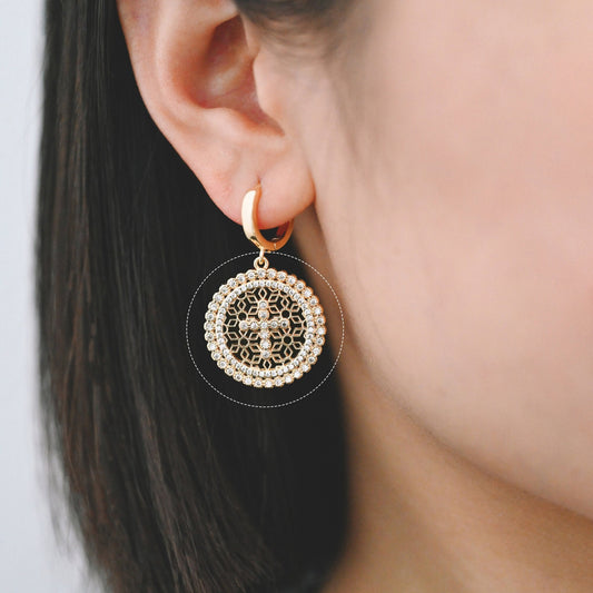 4pcs CZ pave Cross Charms 22x25mm, 18K Gold plated Brass, Filigree Hollow Cross Pendants (GB-2288-C)