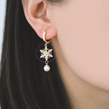 4pcs CZ Pave Gold Snowflake Connectors 18x13.5mm, Rhinestone Flower Charms, Real Gold Plated Brass Findings (GB-3486-L)