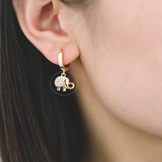 10pcs CZ Paved Gold Tiny Elephant Charm, Real Gold plated Brass, Jewelry Supply (GB-2385)