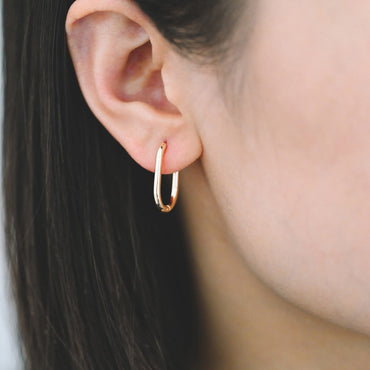 4pcs Oval Huggie Earrings, Oval Hoop Earrings 20x15mm, 18K Gold/ Rhodium plated Stainless Steel, Geometric Earring Supplies (GB-2388-B)