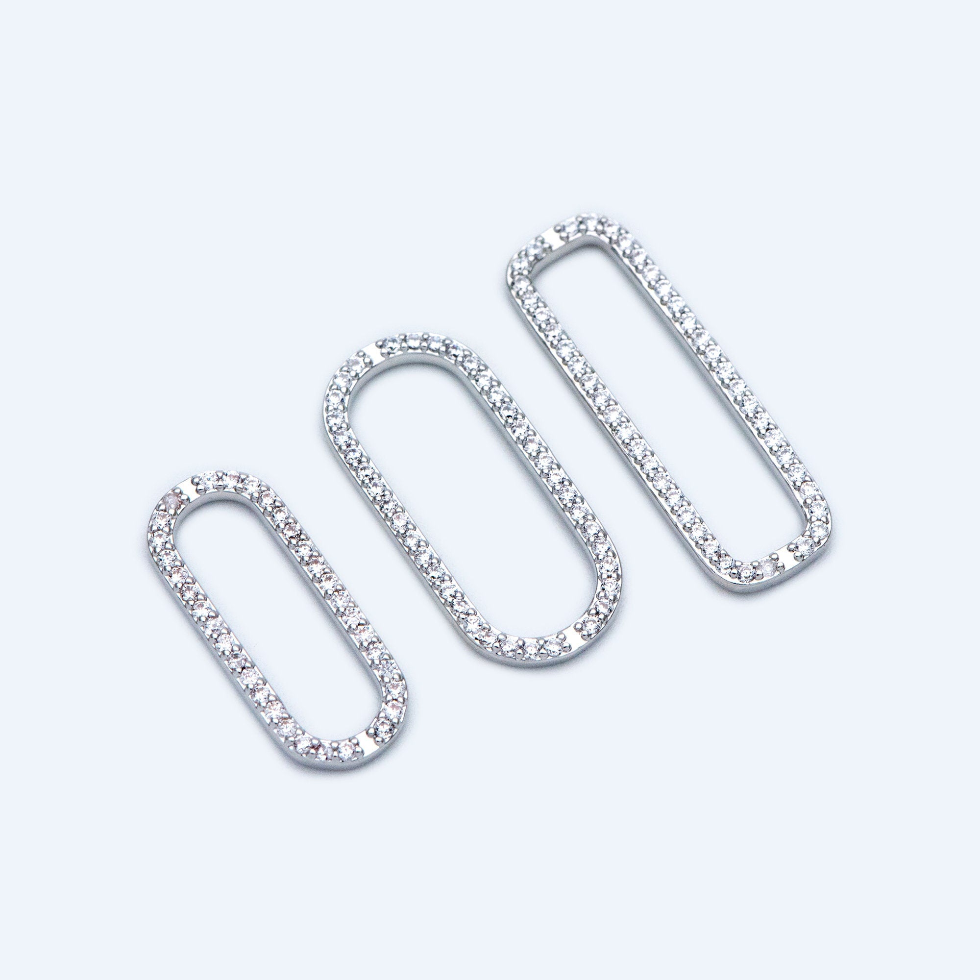 4pcs CZ Pave Gold/ Silver Tone Oval Link Charms, Brass Long Oval Hoops, Geometric Hoop Circle Connector Pendants (GB-1496)