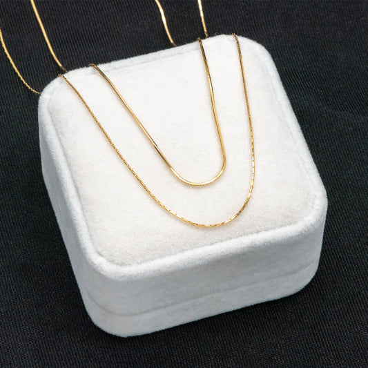 Sterling Silver Double Layer Necklace, Dainty Snake Chain Necklace, Gold/ Silver, Ready to Wear (CY-040)