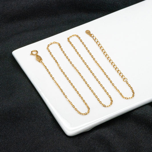 Adjustable Sterling Silver Necklace, 1.4mm Dainty Cable Chain, Gold/ Rhodium plated .925 Silver, Ready to Wear (CY-041)