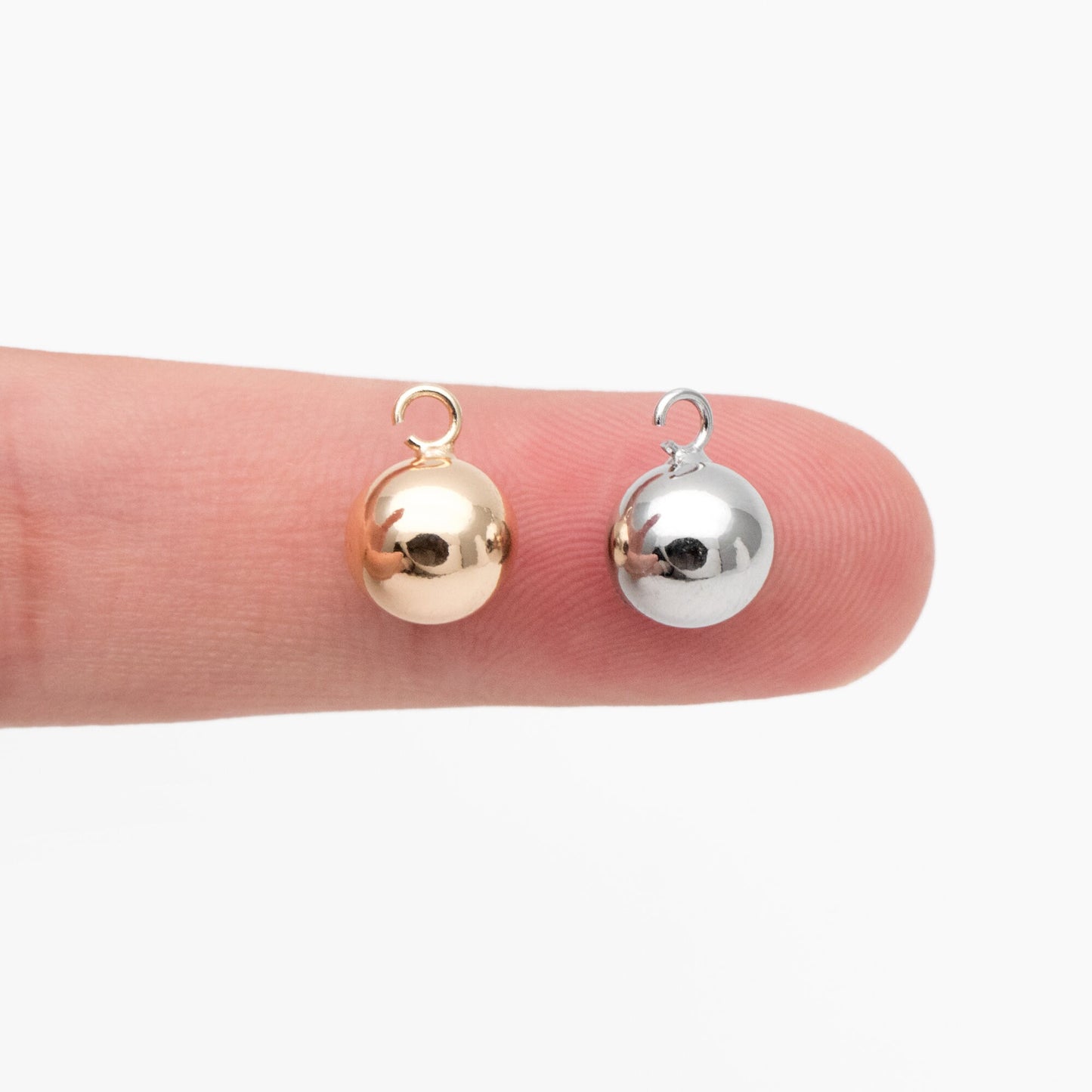 10pcs Gold/ Silver Sphere Charms 8mm, Real Gold/ Rhodium plated Brass, Round Ball Pendants (GB-4360)