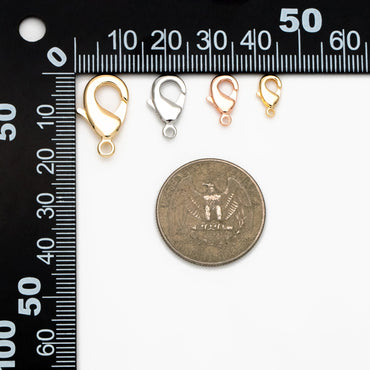 20pcs Gold/ Silver/ Rose Gold Lobster Claw Clasps, 10/ 12/ 15/ 19mm Multi Sizes, Real Gold plated Brass, Necklace Bracelet Clasps (GB-027)