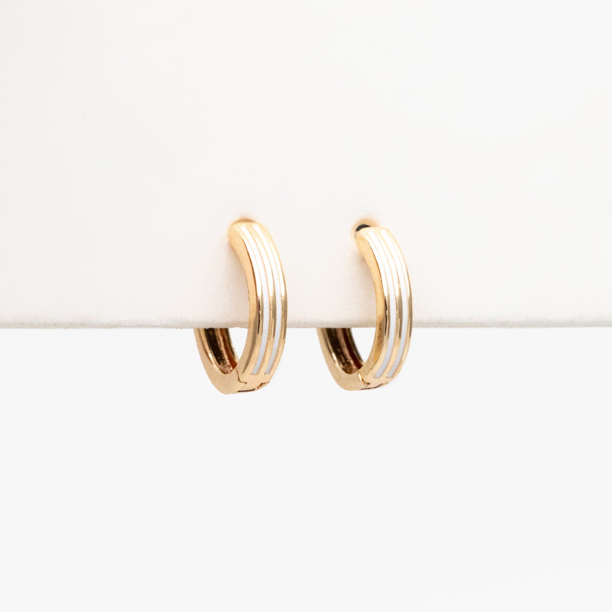 4pcs Gold Enamel Circle Hoop Earrings, 18K Gold plated Brass, Minimalist Huggie Earrings (GB-3717-B)