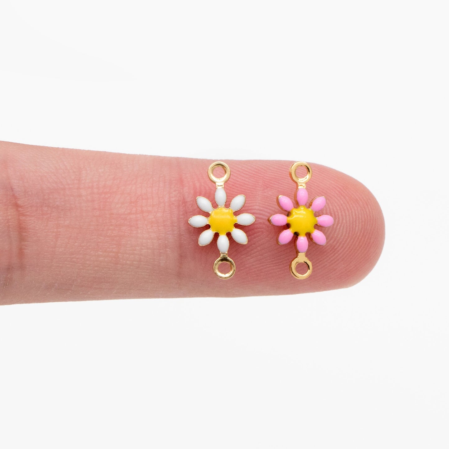 10pcs Gold Enamel Flower Charm Connectors 13x7.5mm, 18K Gold plated Brass, Floral Pendants with Loops (GB-4436)